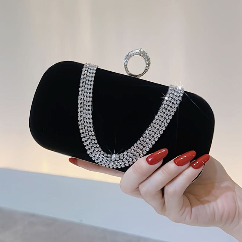 Sparkling Rhinestone Evening Clutch, Formal Black Bag