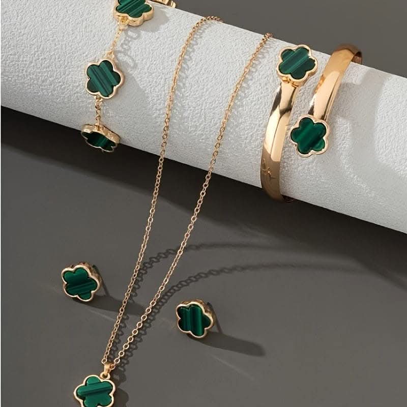 Lucky Flower Jewelry Set – Earrings, Necklace, Bracelet, Bangle