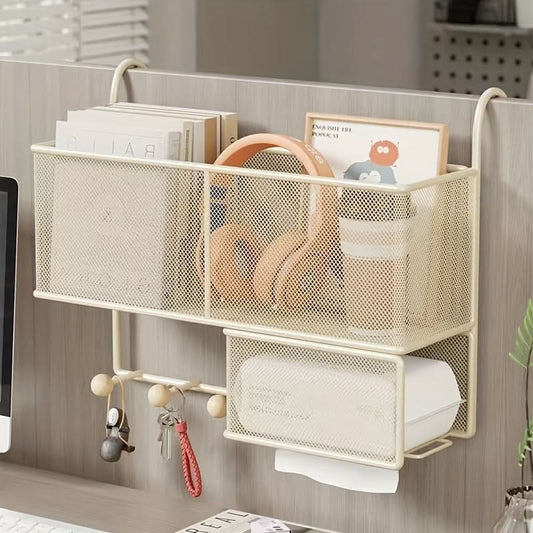 Iron Mesh Storage Basket, Wall-Mounted Organizer