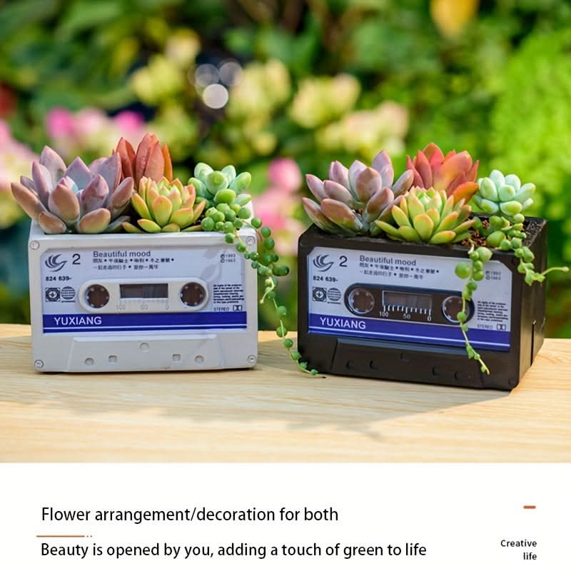 Vintage Cassette Tape Square Resin Planter Box