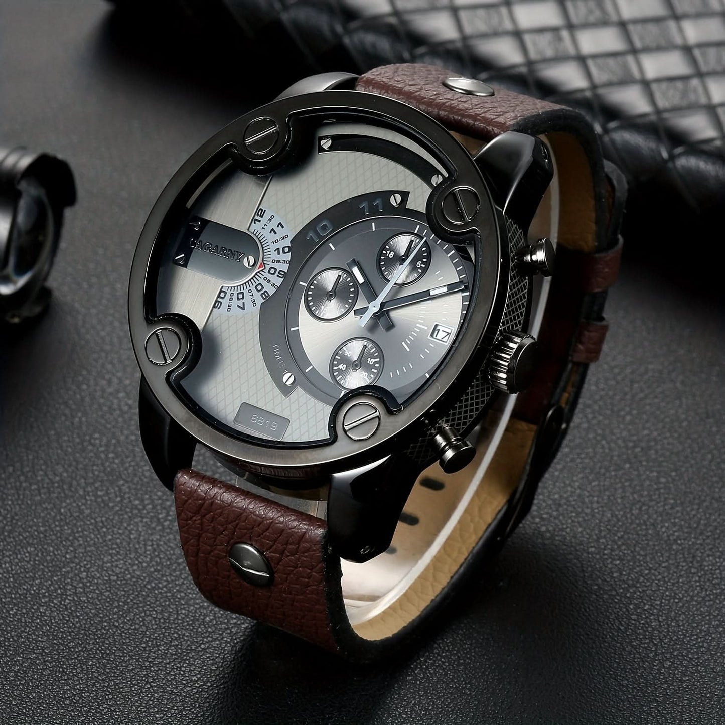 Men’s Large Dial Quartz Watch – Casual PU Leather Wristwatch with Date Display