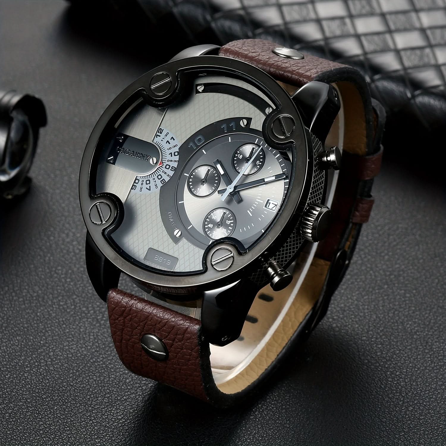 Men’s Large Dial Quartz Watch – Casual PU Leather Wristwatch with Date Display
