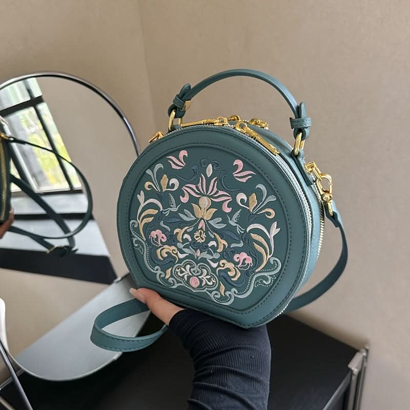 Striped PU Round Shoulder Bag – Vintage-Inspired Messenger