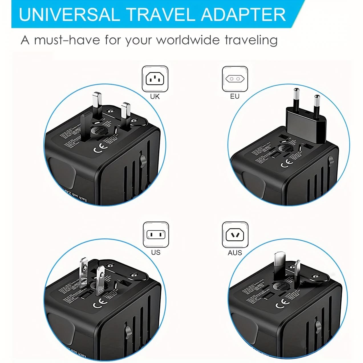 Universal Travel Plug Adapter with USB-C & USB-A