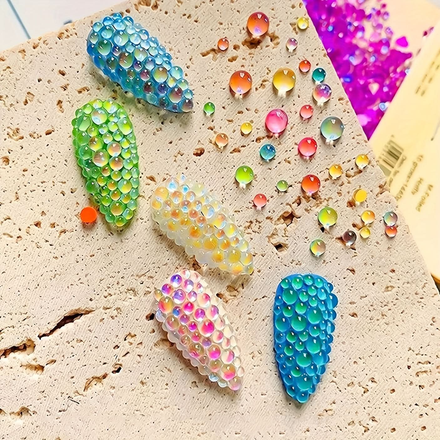 9 Pieces Aurora Nail Pearls-Bubble Beads for 3D Nail Art & DIY Crafts