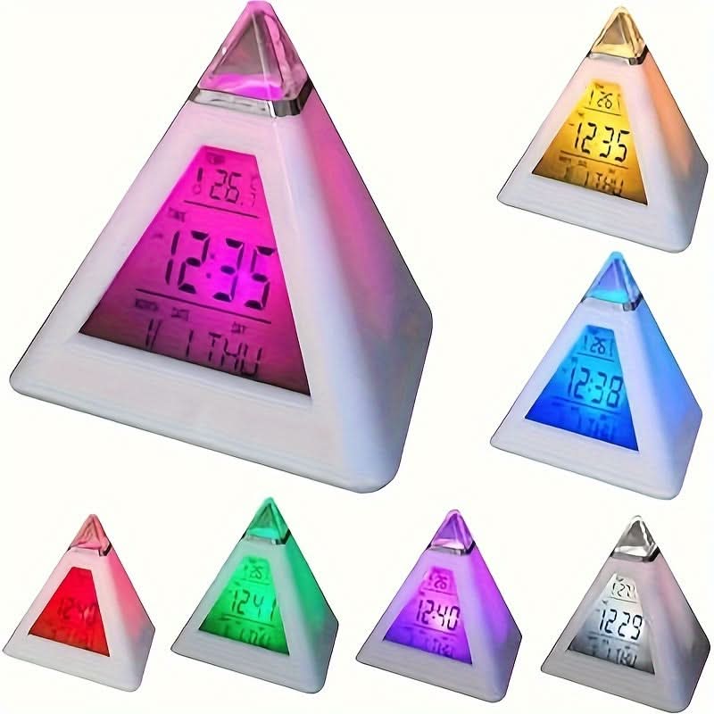 7-Color Changing LED Digital Alarm Clock – Pyramid Night Light