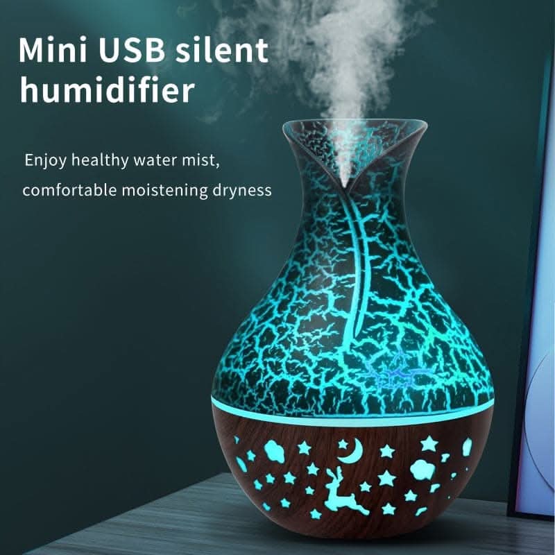 150ml Wood Grain Aromatherapy Diffuser Humidifier - Stylish Vase Design with LED Light
