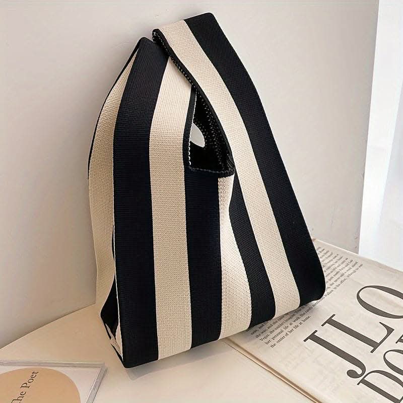 Chic Striped Knitted Tote Bag - Crocheted Artistry Hobo Style