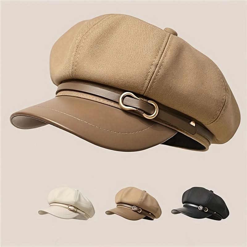 Women’s Vintage Newsboy Beret – Buckle Detail Painter Cap