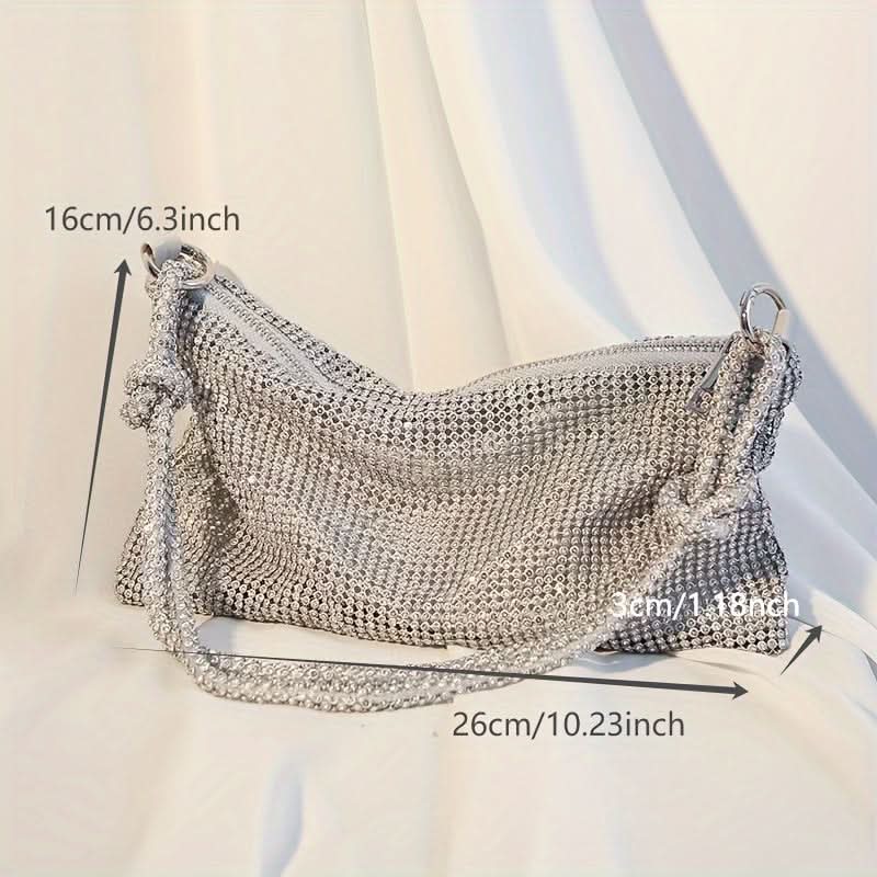 Rhinestone-Embellished Evening Clutch – Sequins, Adjustable Strap