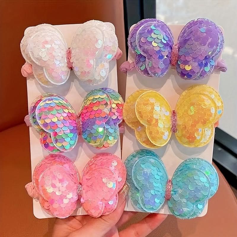 6PCS Sequin Bow Hair Ties for Women
