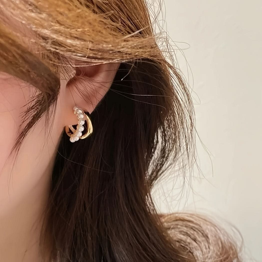 Double-Layer Faux Pearl Decor Hoop Earrings