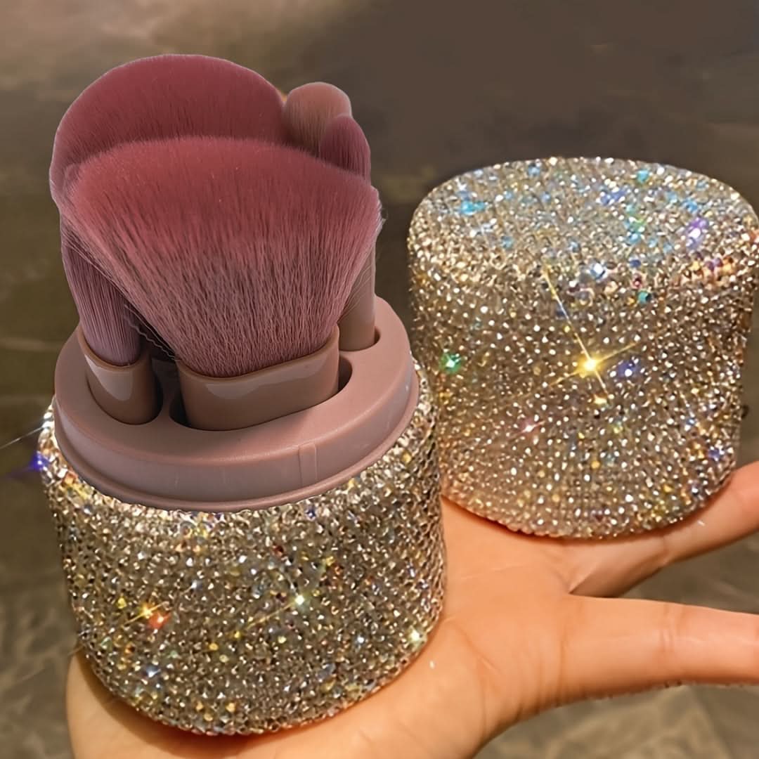 Portable Makeup Brush Set with Glitter Storage Bucket