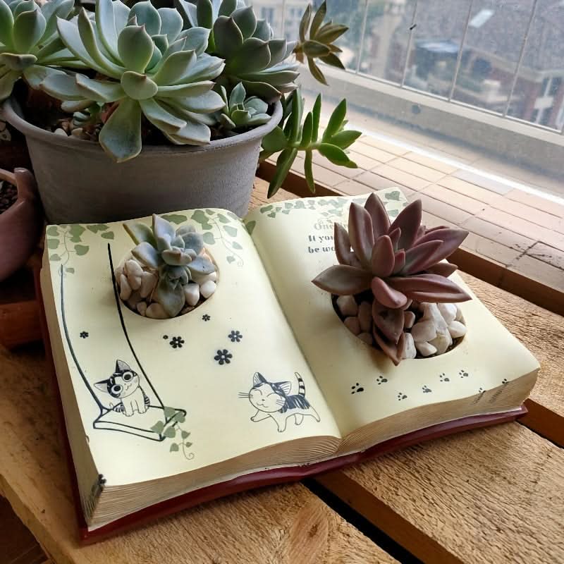 Modern Resin Book Planter with Drainage Hole