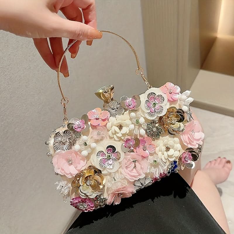 Black 3D Beaded Flower Clutch – Party Bag