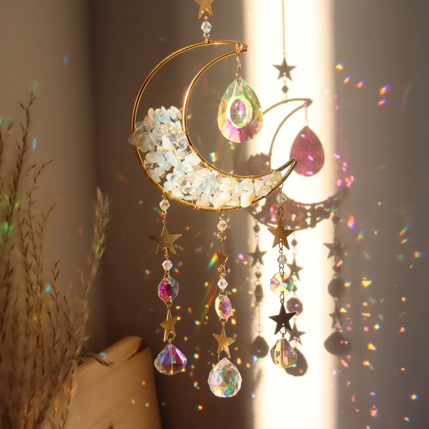 3-Piece Rainbow Amethyst Moon Crystal Prisms Suncatcher – Vibrant For Home Decor