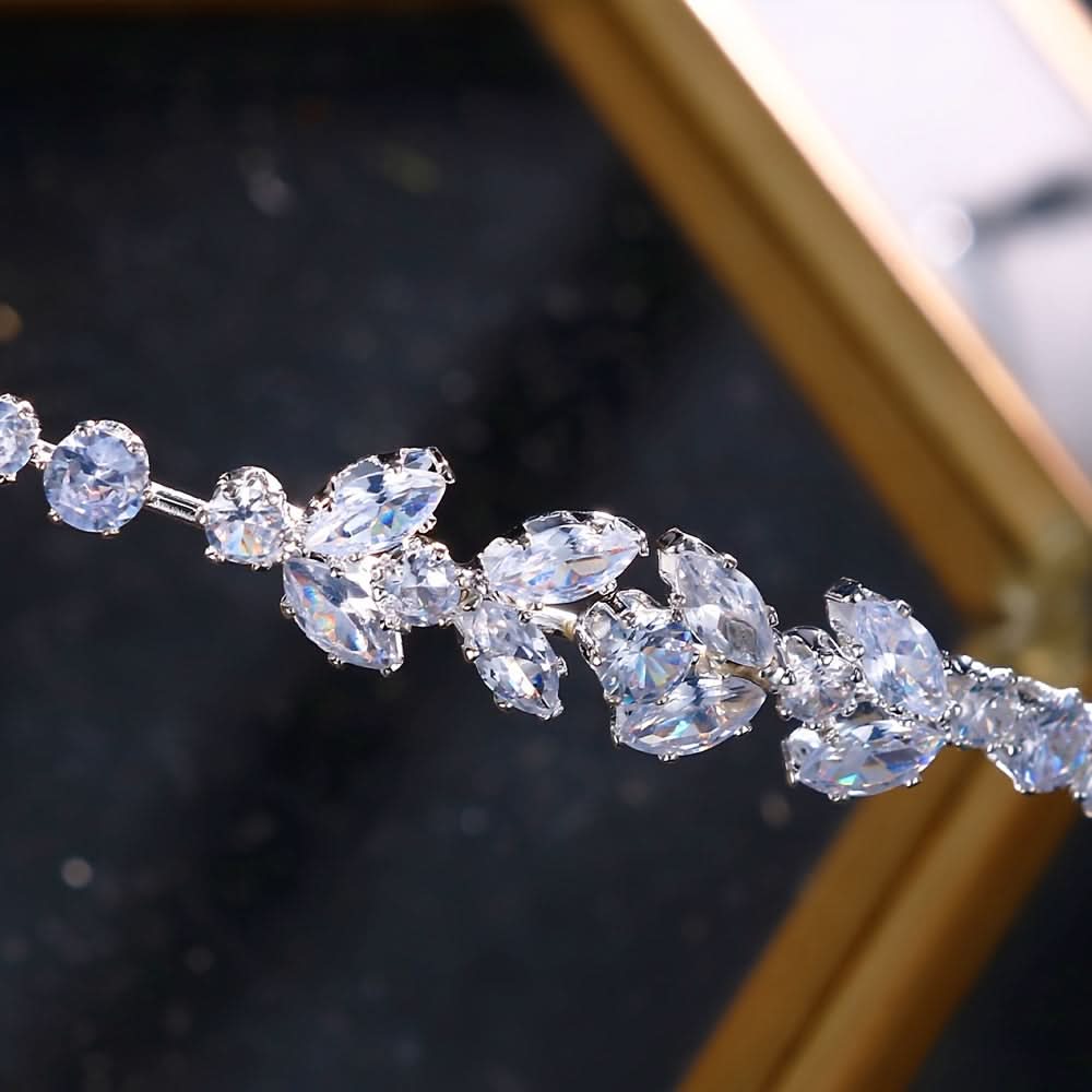 Elegant Silver Leaf Bridal Headband with Rhinestones