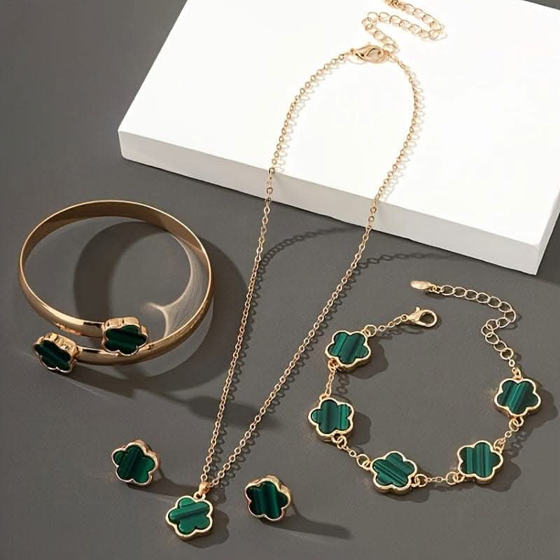 Lucky Flower Jewelry Set – Earrings, Necklace, Bracelet, Bangle