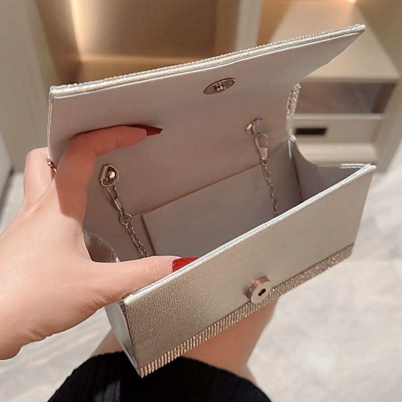 Silver Glittering Evening Clutch with Magnet Closure