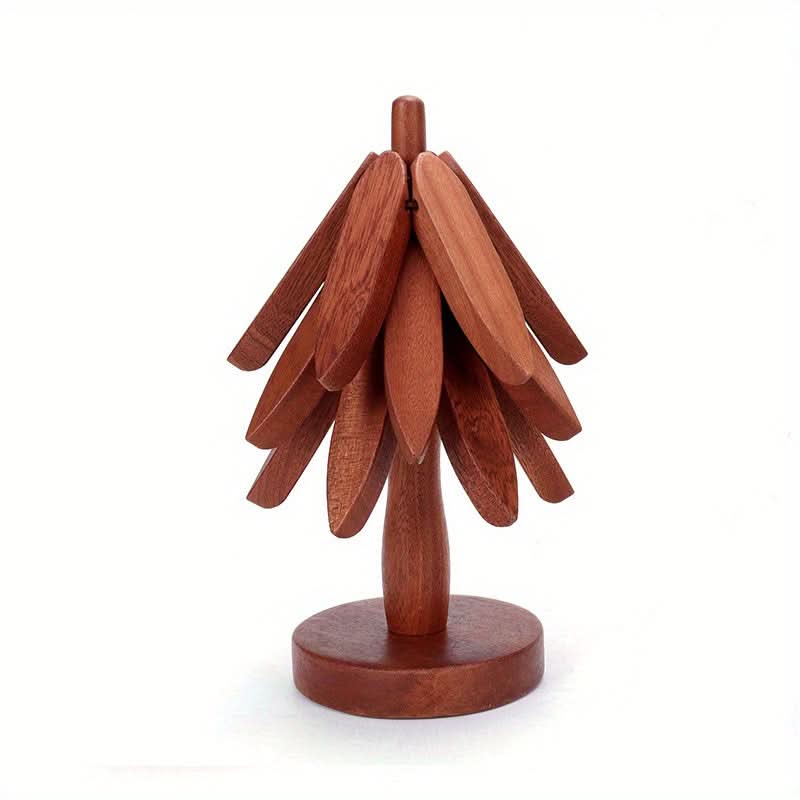Wooden Tree-Shaped Tripod Coaster Set