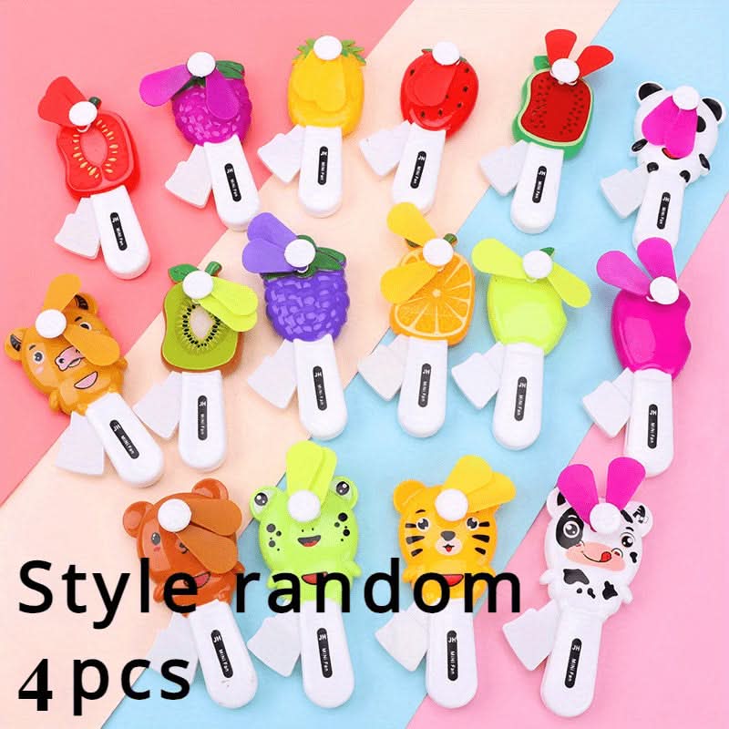 4-Pack Mini Manual Cartoon Fruit Fans – Battery-Free Portable Handheld Coolers