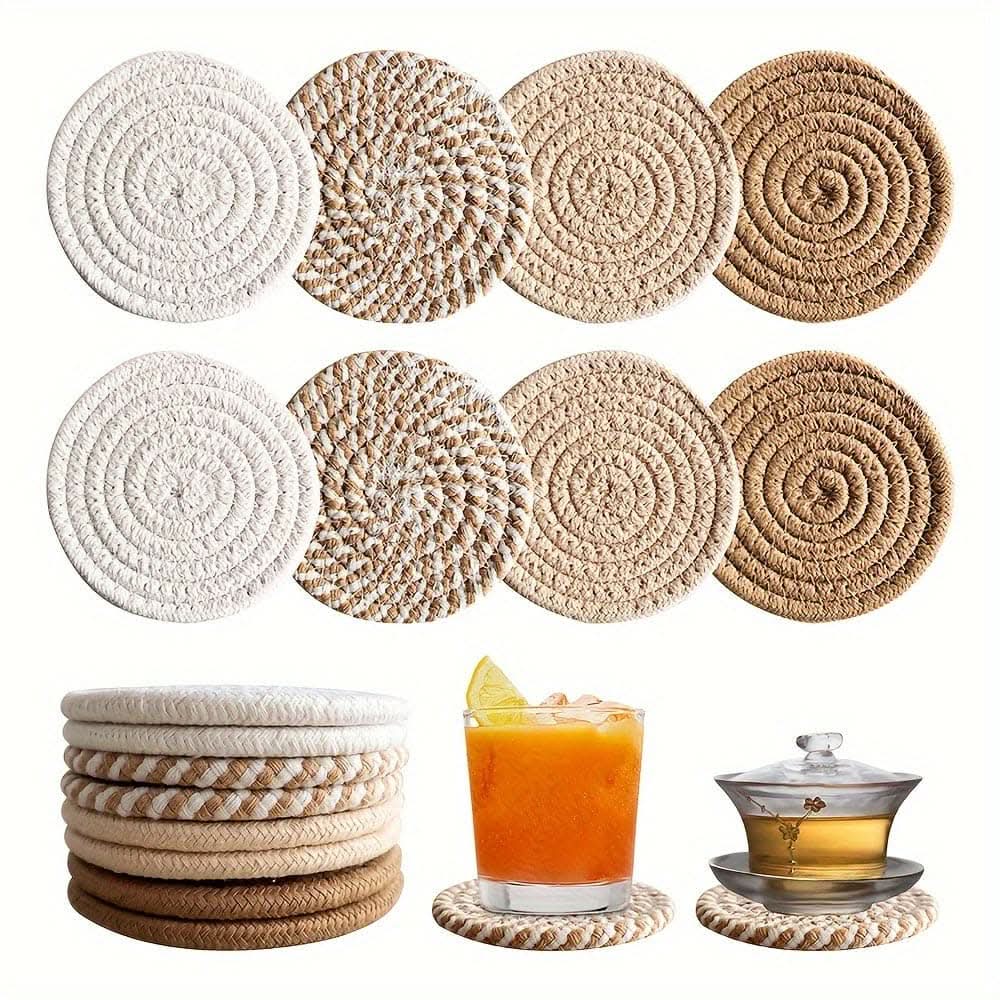 8-Piece Minimalist Cotton Fabric Drink Coasters - Brown Series