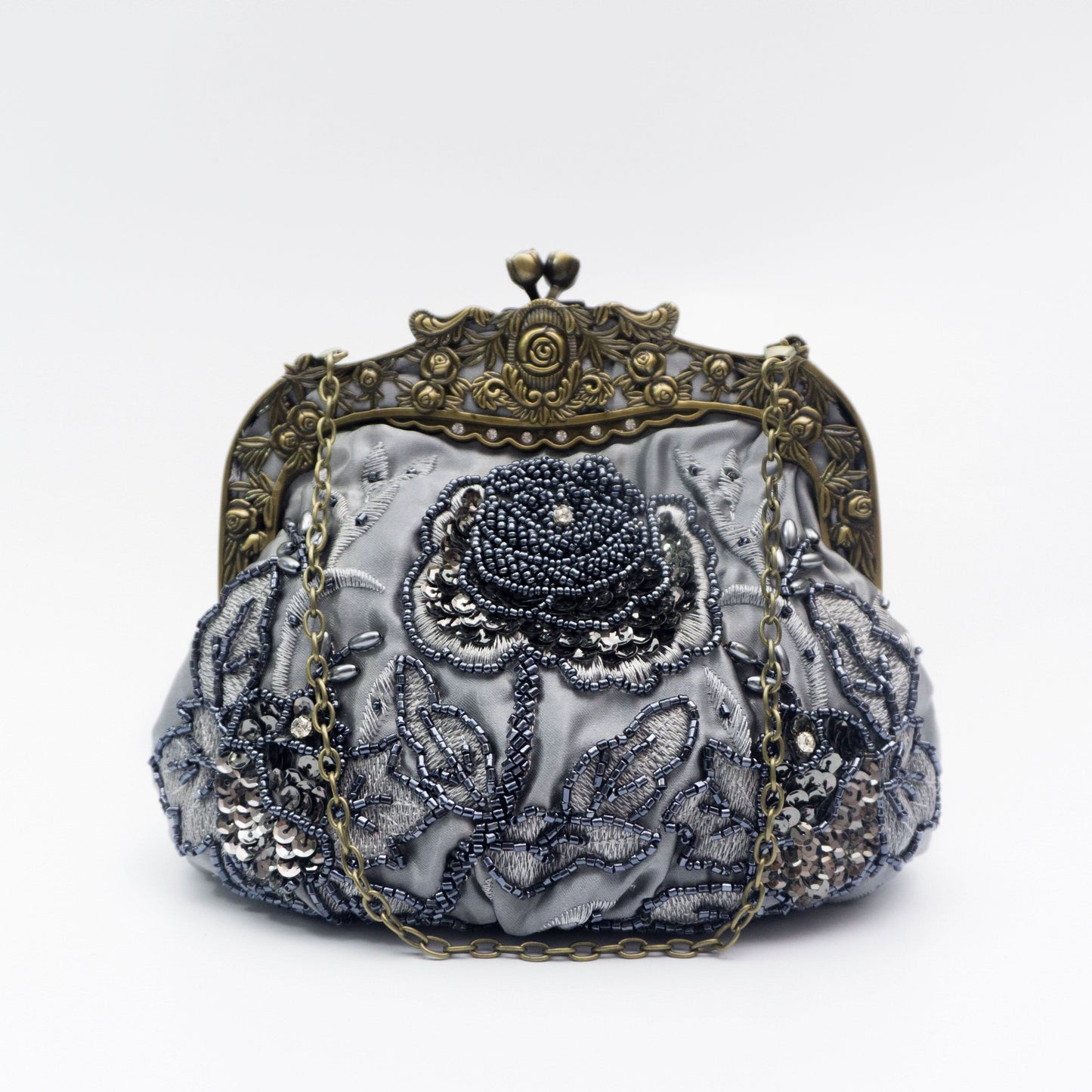 Vintage Floral Embossed Kiss-Lock Clutch