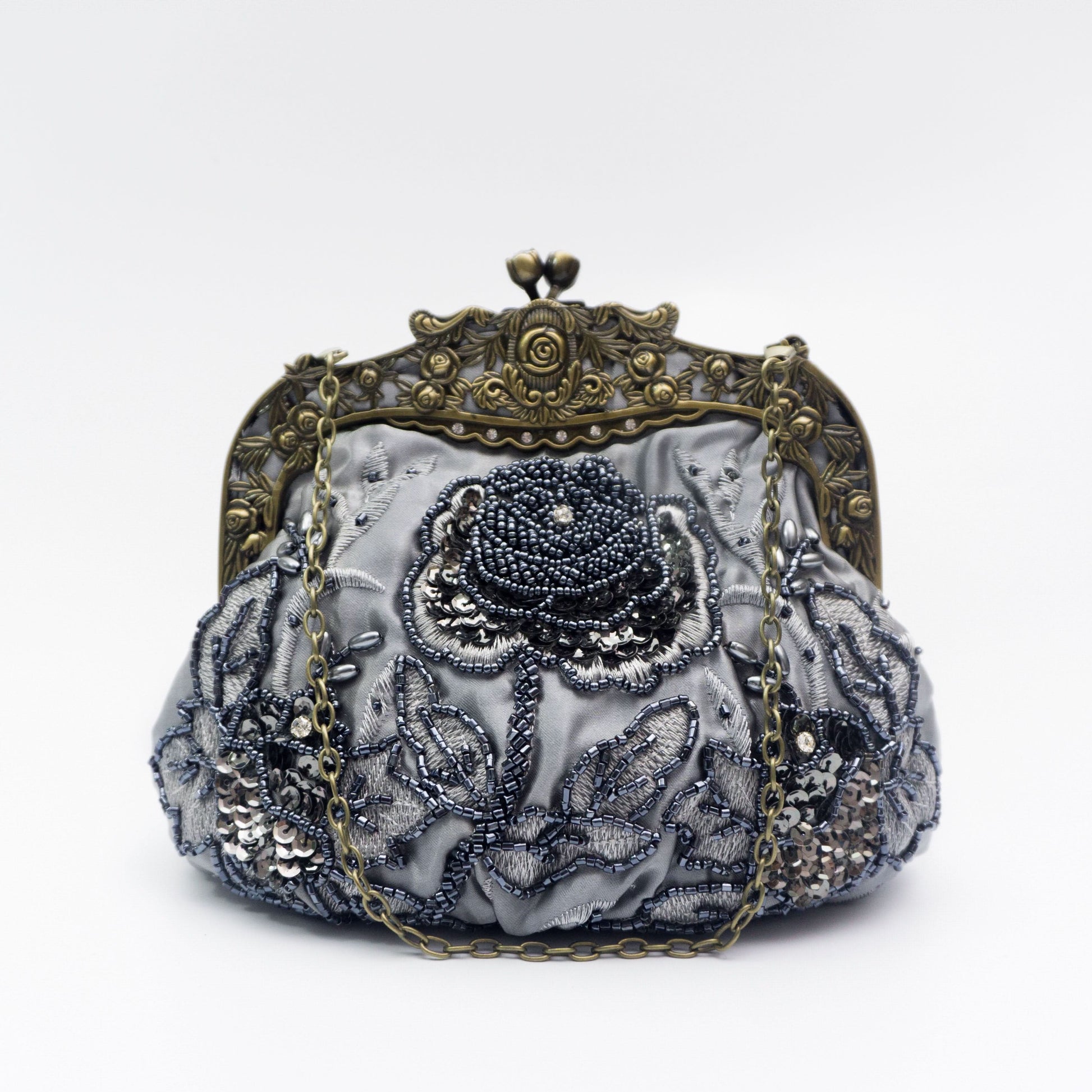 Vintage Floral Embossed Kiss-Lock Clutch