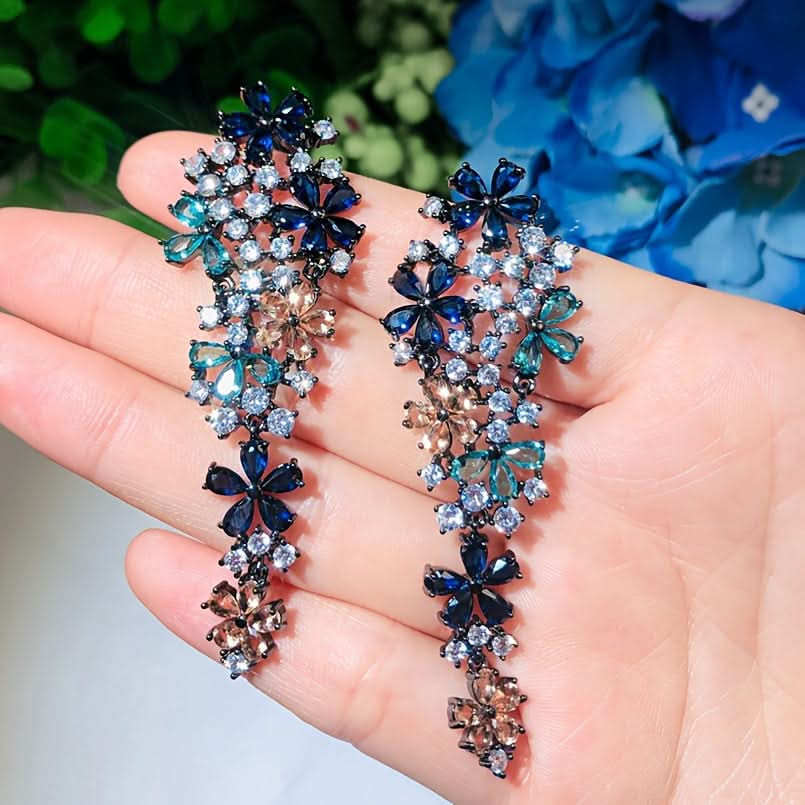 Glamorous Flower Dangle Earrings with Zirconia
