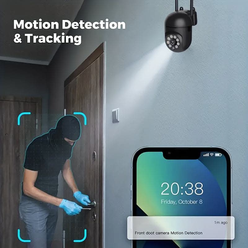 HD WiFi Surveillance Camera – Indoor/Outdoor, 355° Pan, Color Night Vision, Two-Way Audio, AI Detection