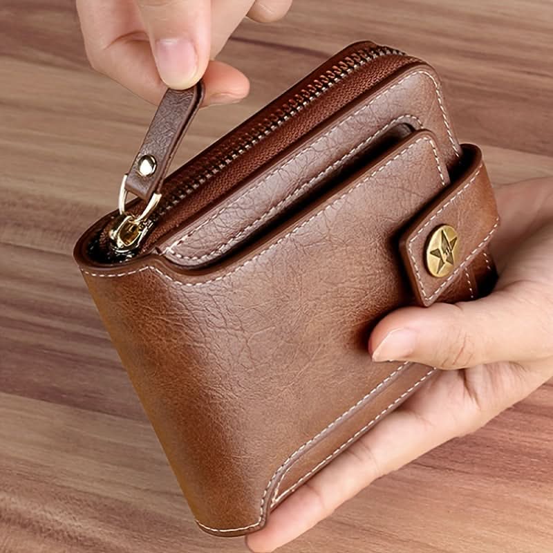 Stylish Men's Tree Pattern Wallet with Zipper Closure