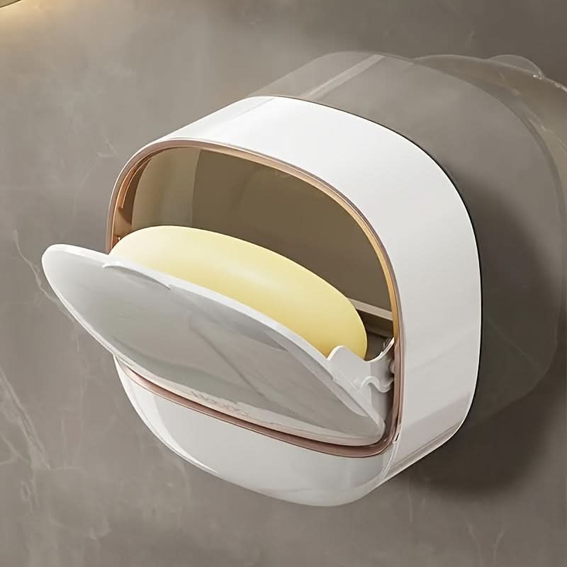 Wall-Mounted Soap Dish with Lid, No-Drill