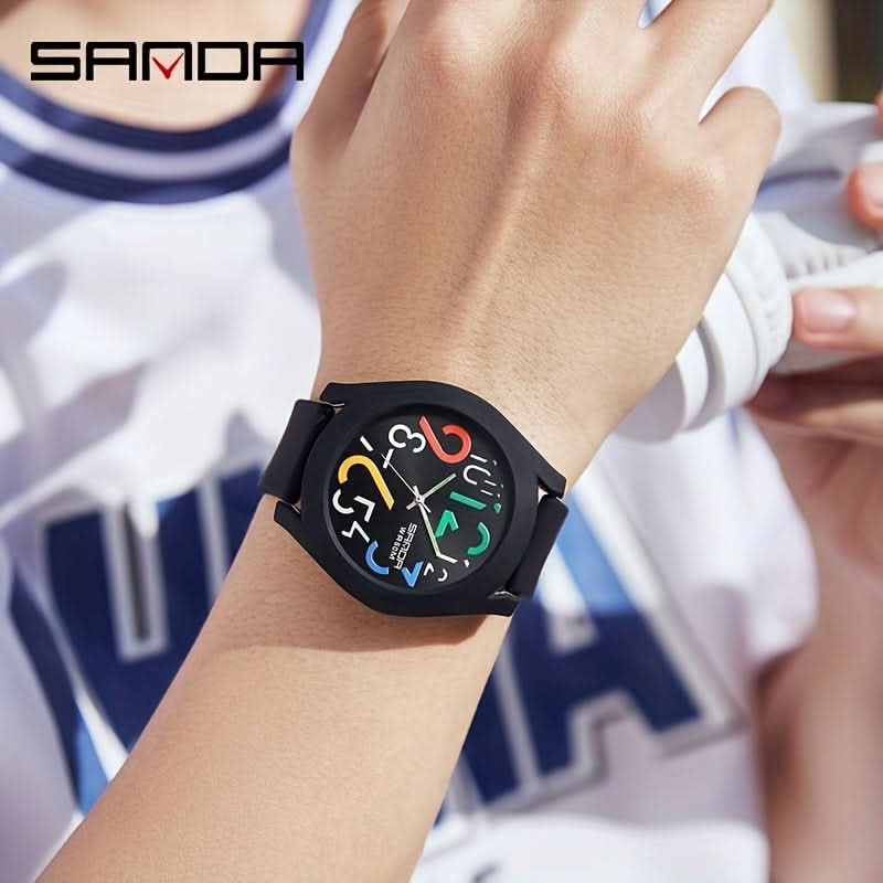 Men's Sports Quartz Watch – Colorful Removable Rubber Strap, Large Dial