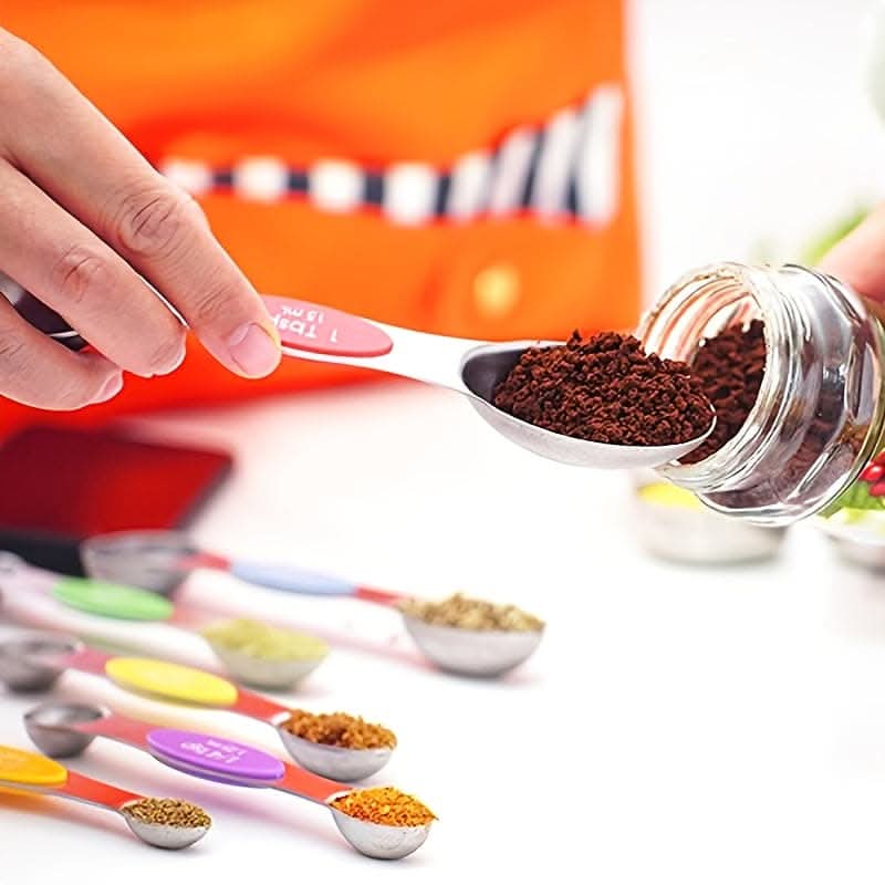 9pcs Stainless Steel Magnetic Measuring Spoons - Dual Sided