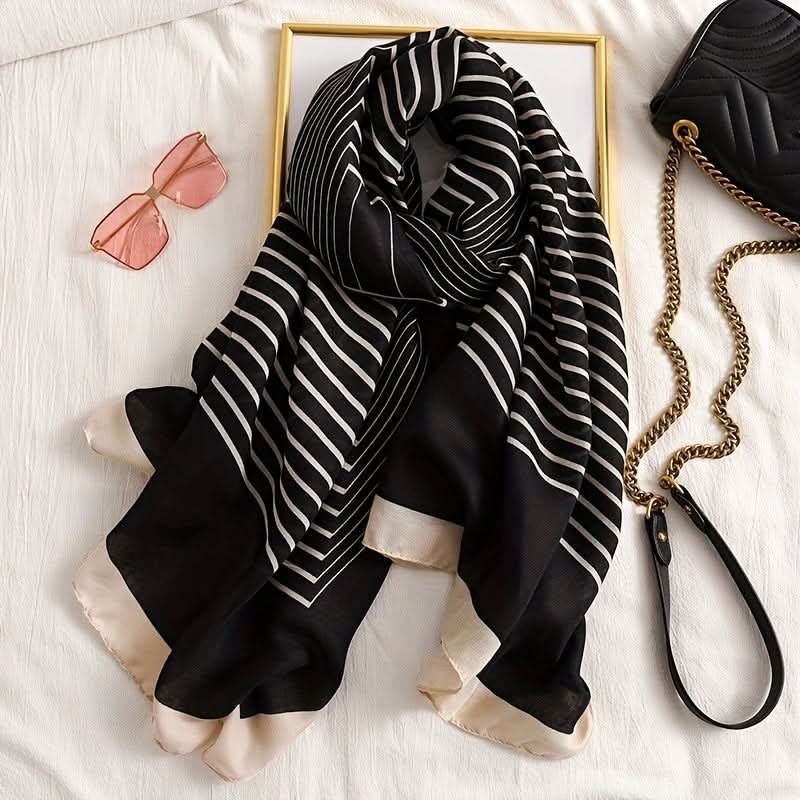 Vintage Striped Cotton Linen Scarf – Breathable & Lightweight