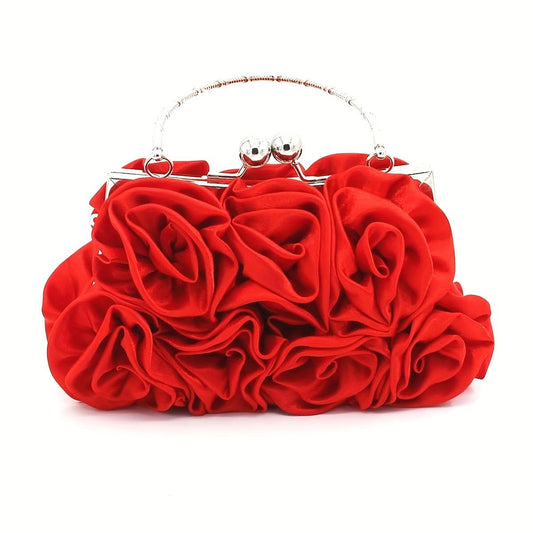 Elegant Floral Applique Kiss Lock Clutch Bag
