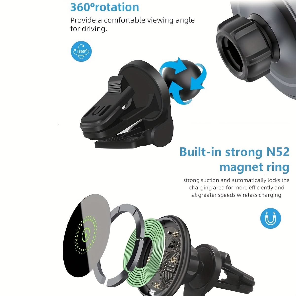 Fast Magnetic Wireless Car Charger Mount for iPhone 12/13/14/15 Series