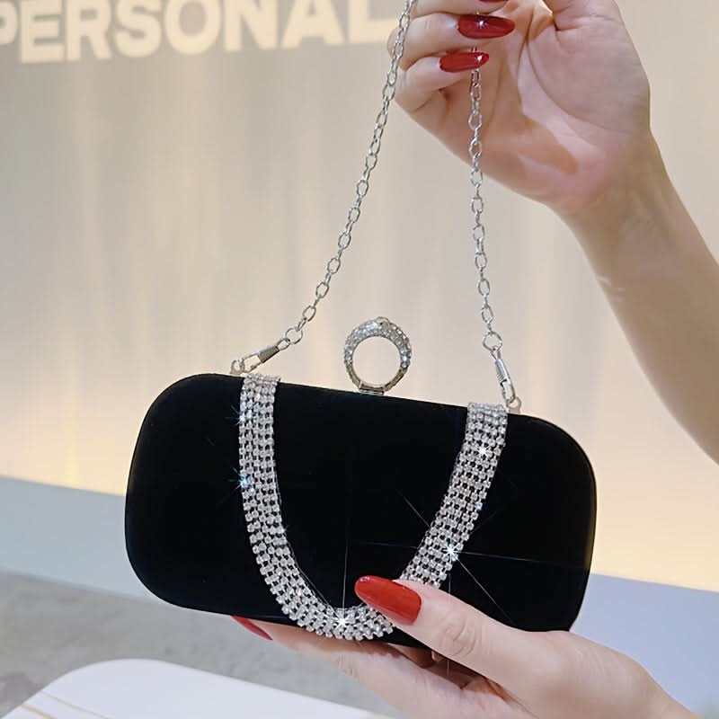 Sparkling Rhinestone Evening Clutch, Formal Black Bag