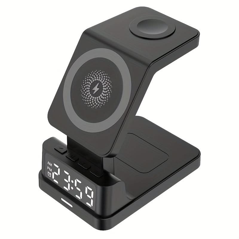 4-in-1 Magnetic Wireless Charging Stand with Digital Clock - Type-C USB