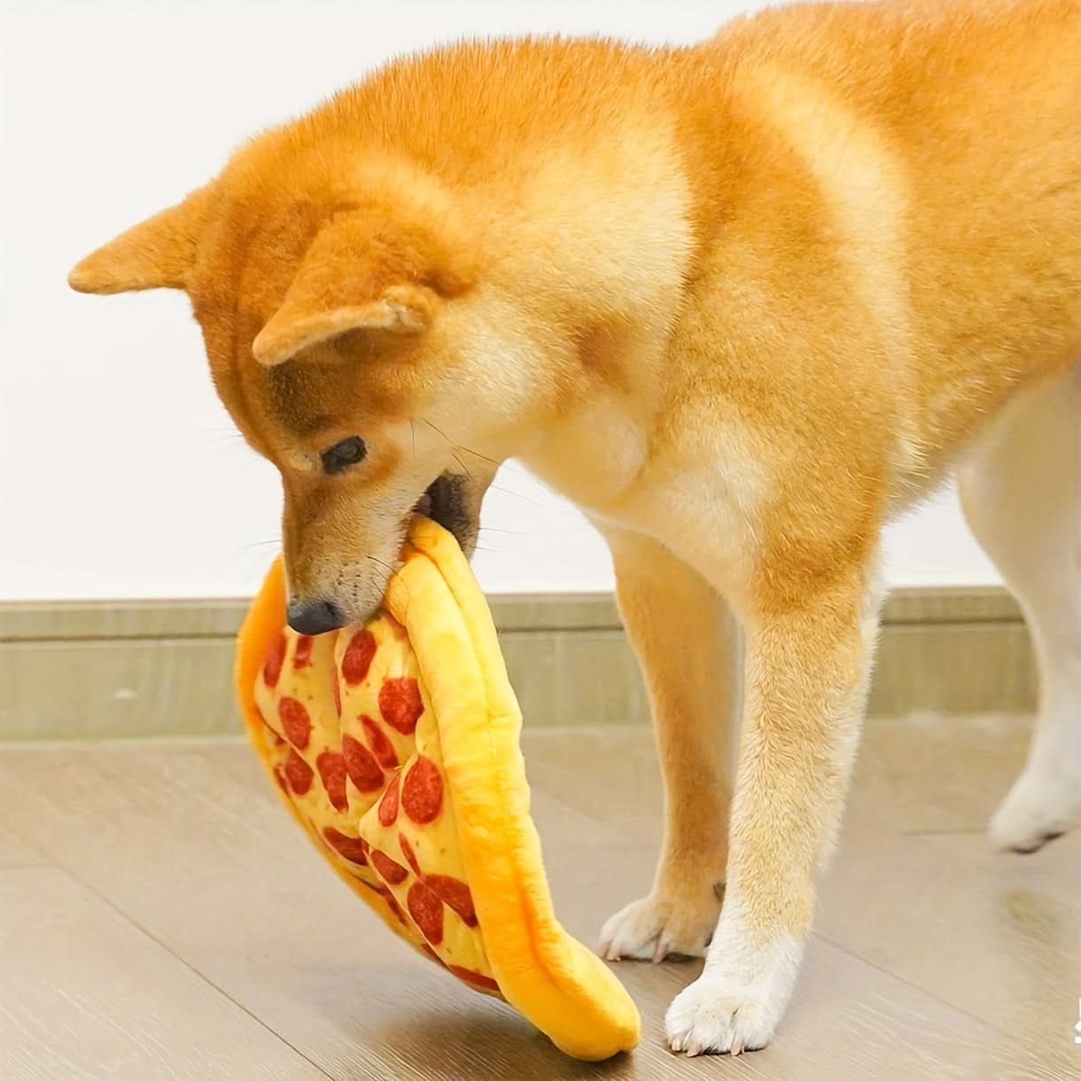 Interactive Pizza Plush Dog Toy – Squeaky Chew