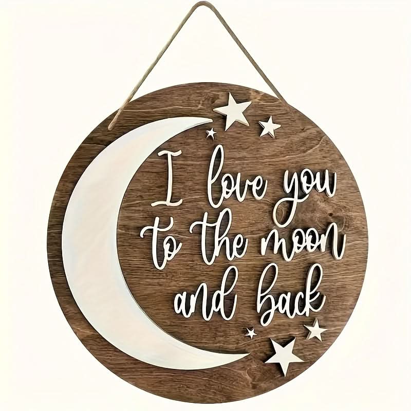Rustic Wooden Crescent Moon Wall Sign