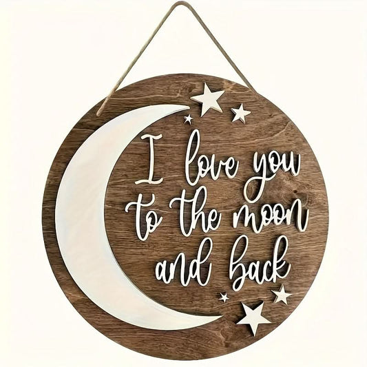 Rustic Wooden Crescent Moon Wall Sign