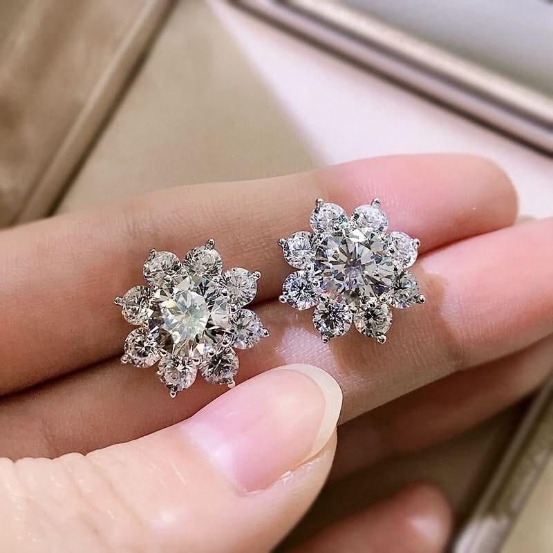 Sterling Silver Moissanite Flower Stud Earrings