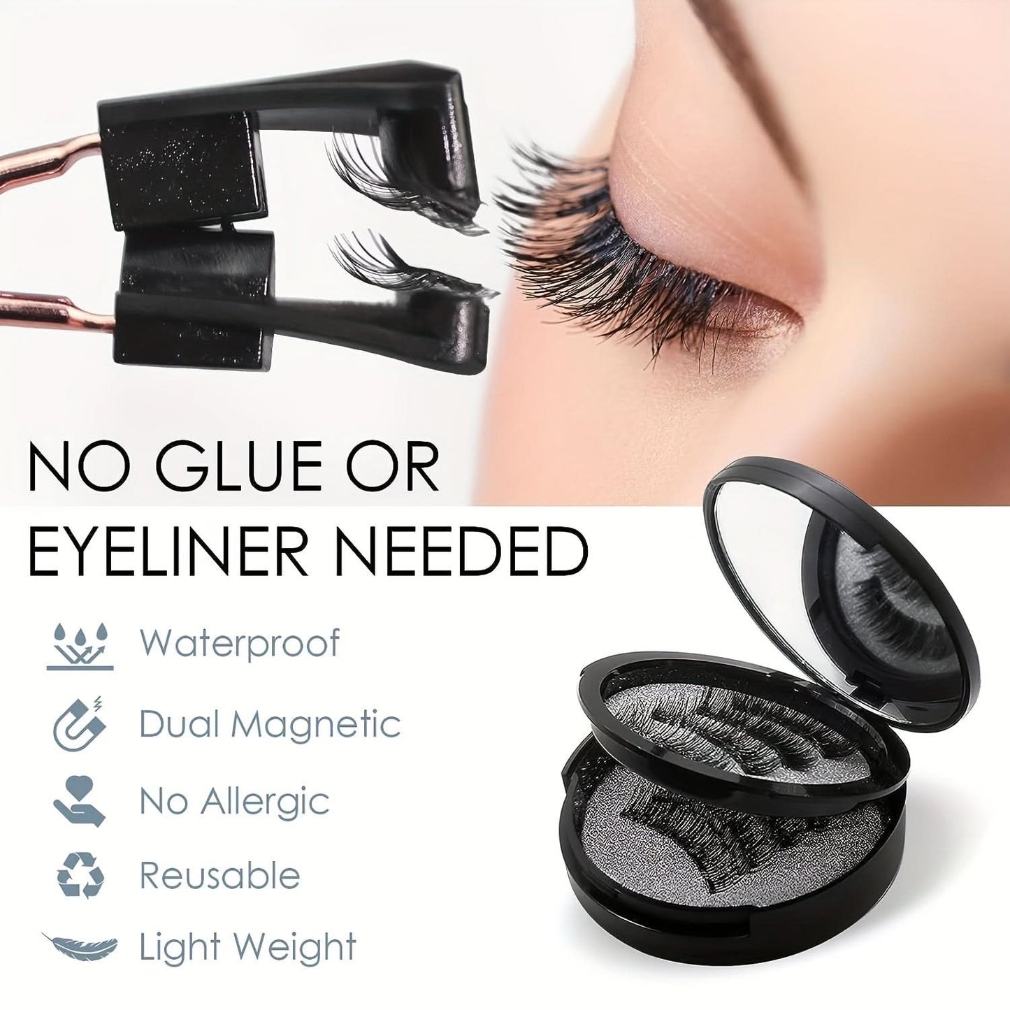 Magnetic Eyelashes Kit - 4 Pairs, No Glue
