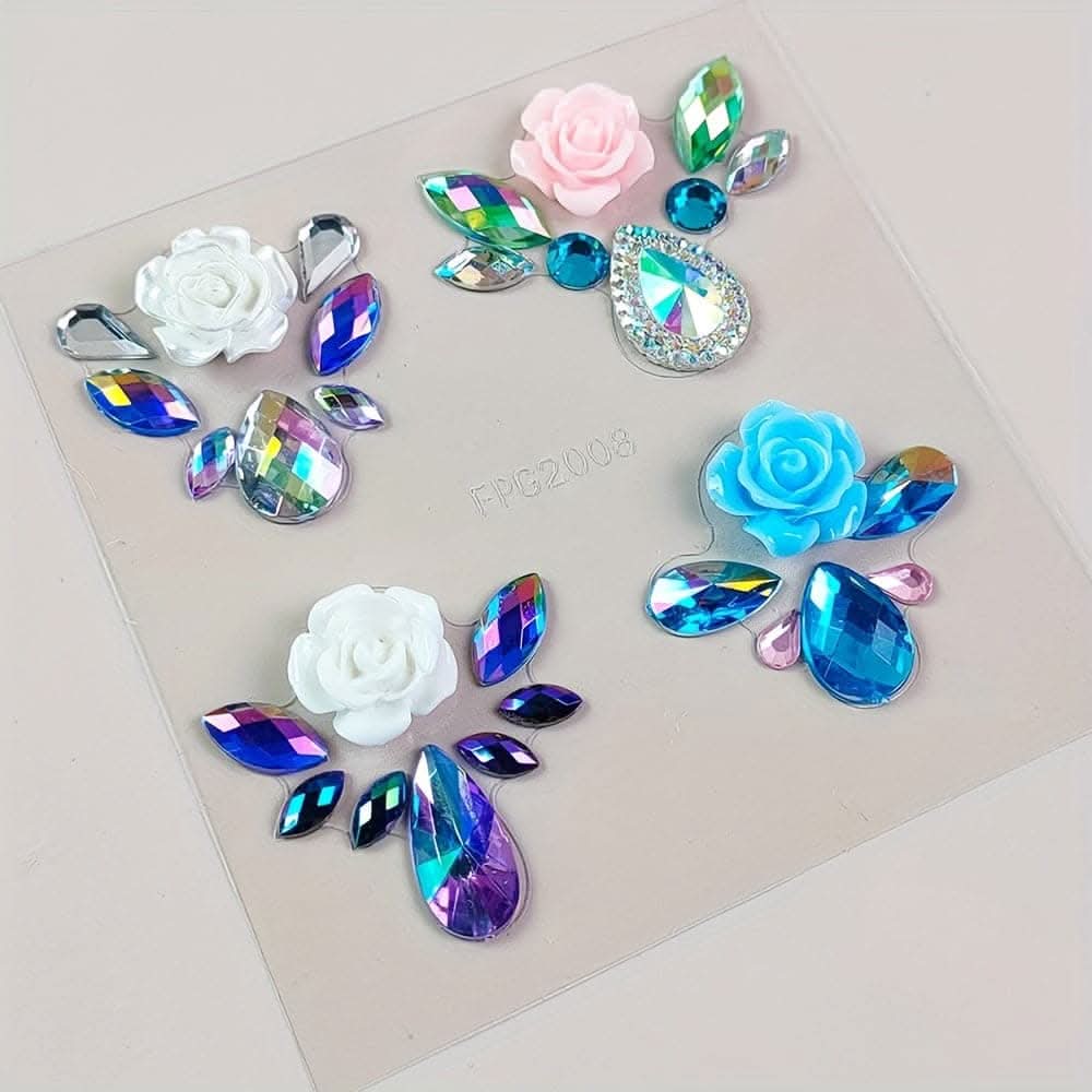 20-Pack Hexagon Gem Face Stickers – Rainbow Eyebrow Rhinestone