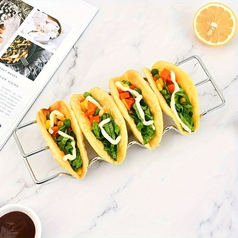 Stainless Steel Taco Holder Rack, 4-Slot Stand