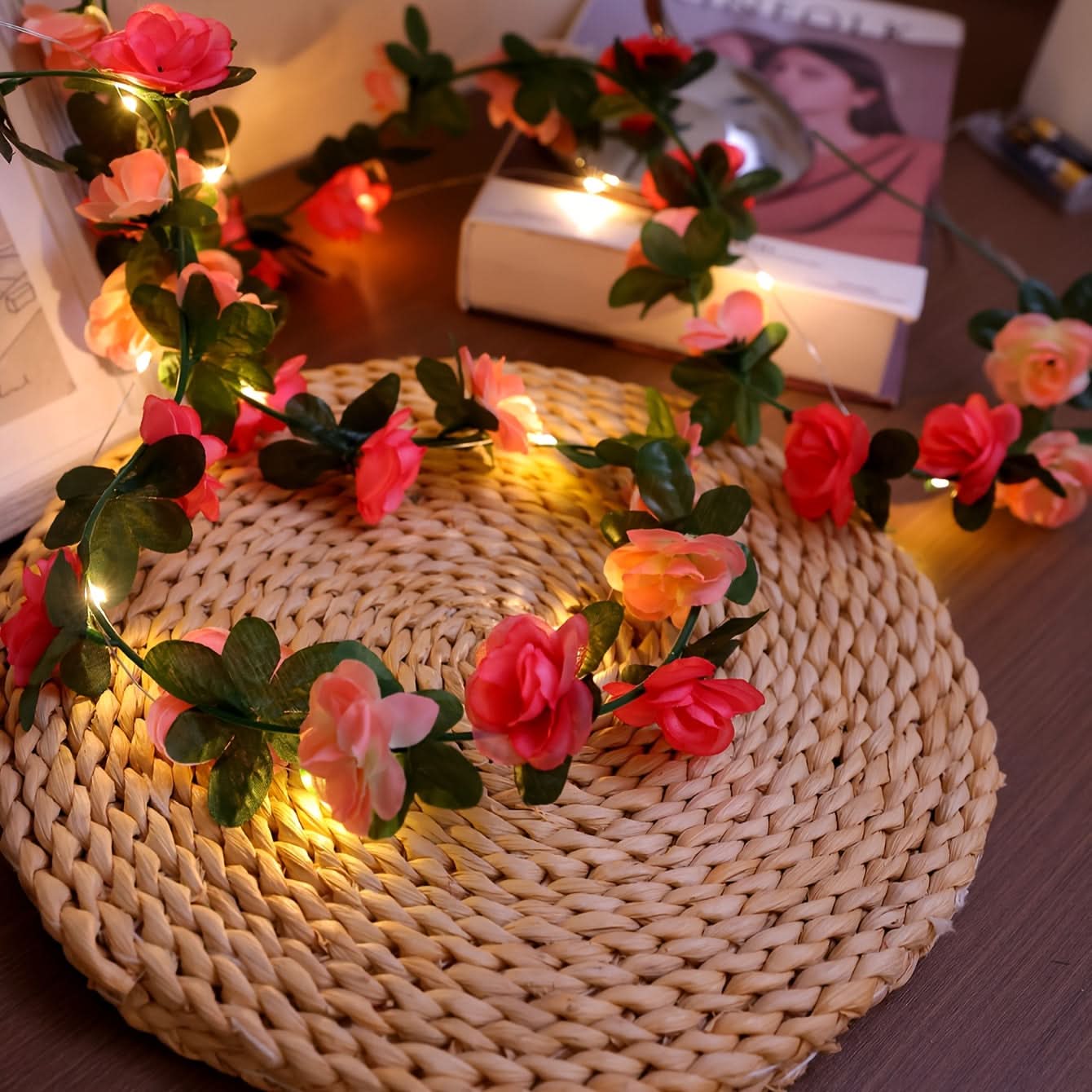 Romantic Rose String Lights – Battery-Powered, Multi-Color LED Flowers