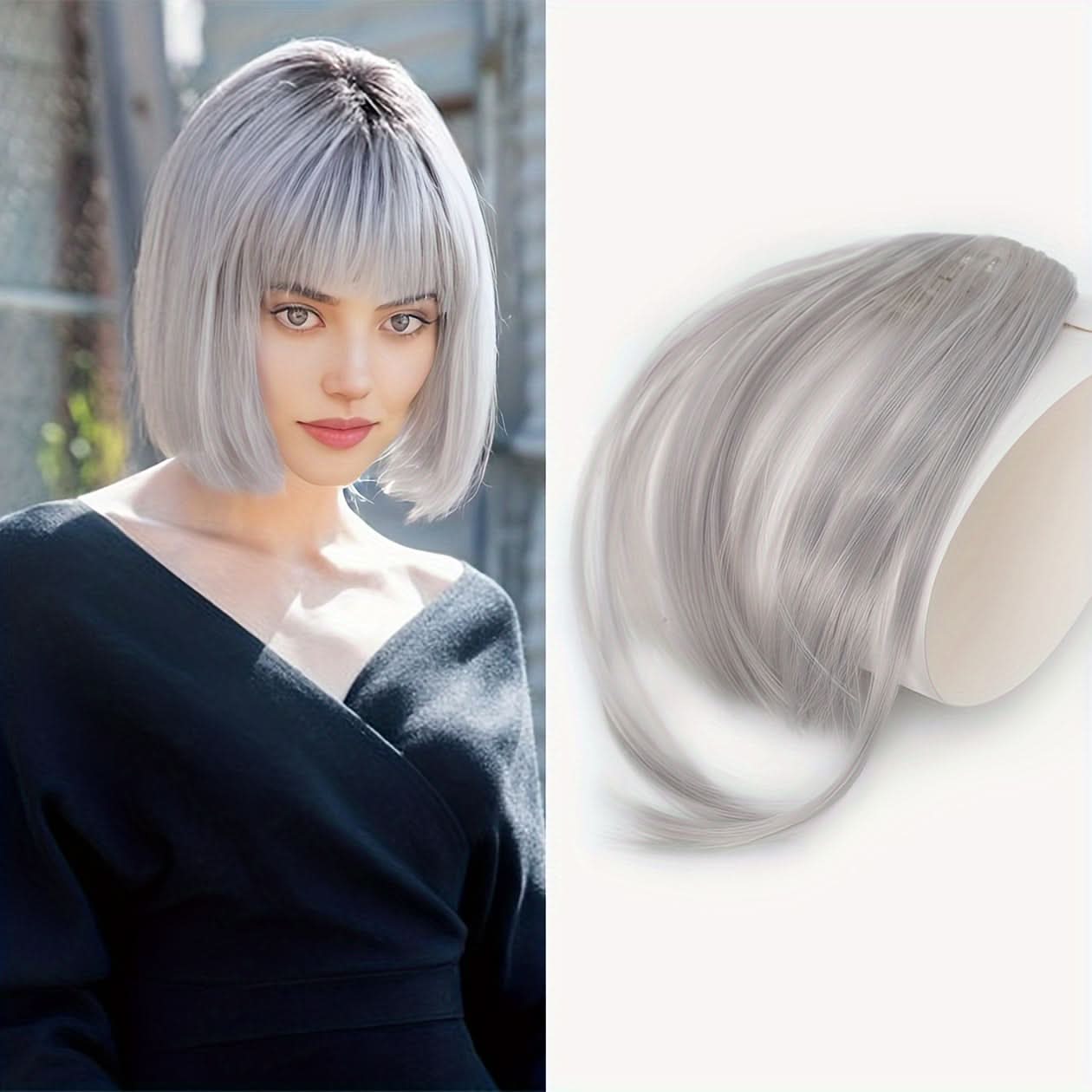 Elegant Synthetic Hair Extensions with Sideburns – Clip-In Bangs