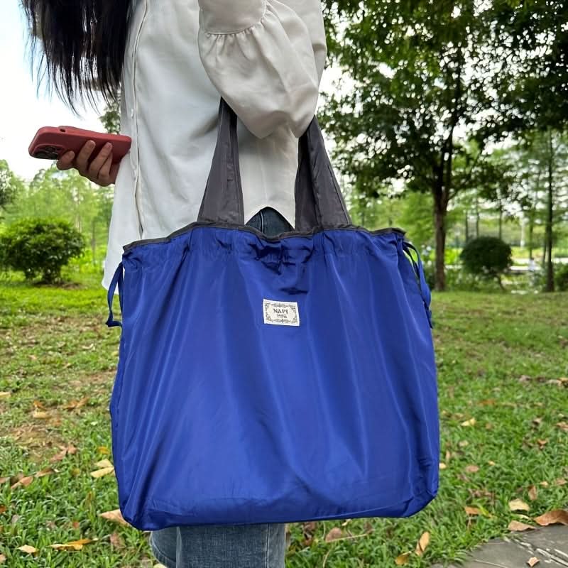 Monochrome Drawstring Shoulder Bag - Stylish & Foldable