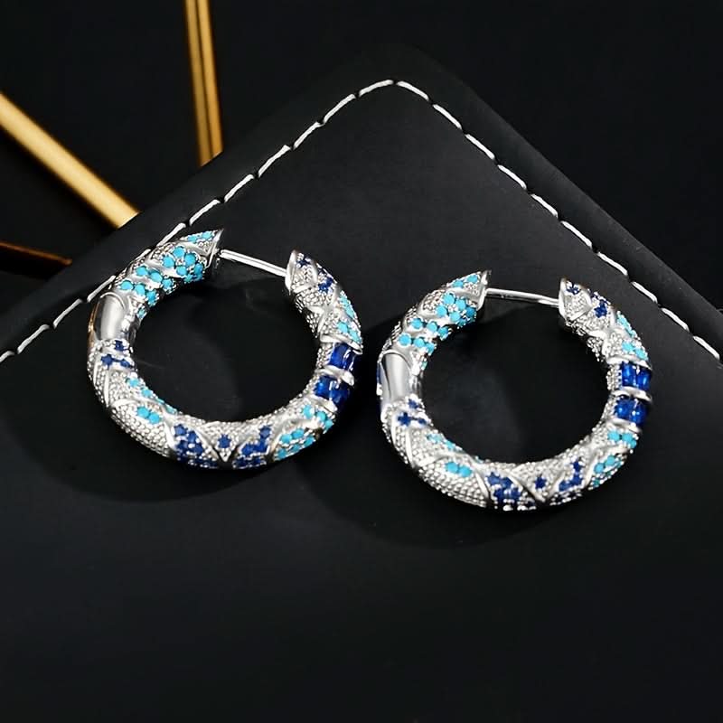 Vintage Blue Zircon Hoop Earrings for Women